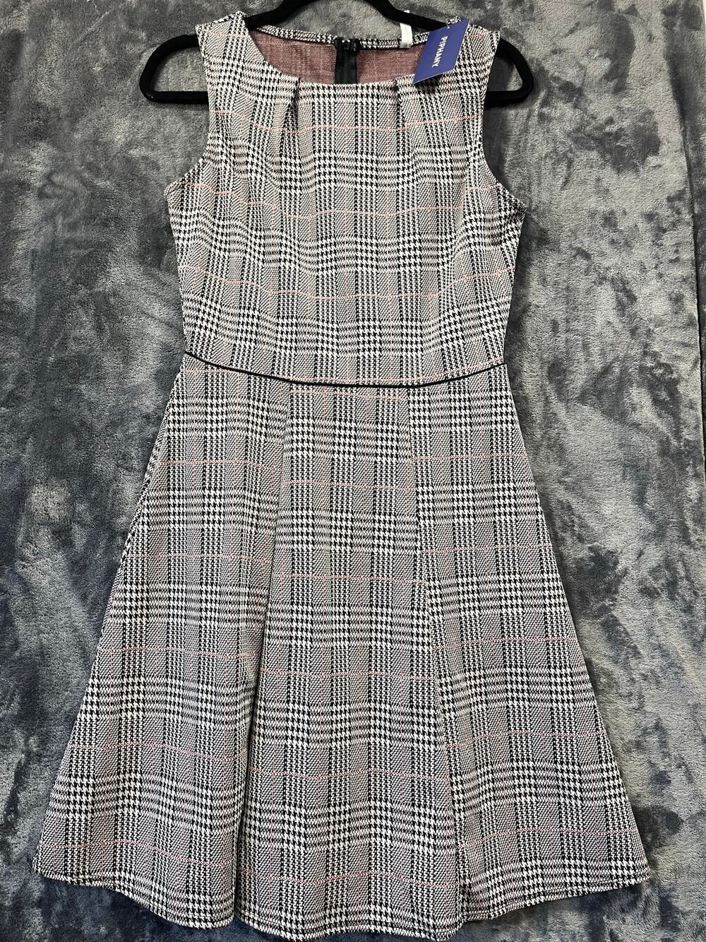 Piphany Fifth Ave Houndstooth Plaid Pleated A Line Dress NWT Womens S